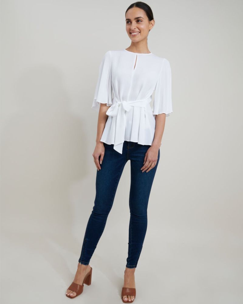 Coral Bell Sleeve Tie Waist Blouse