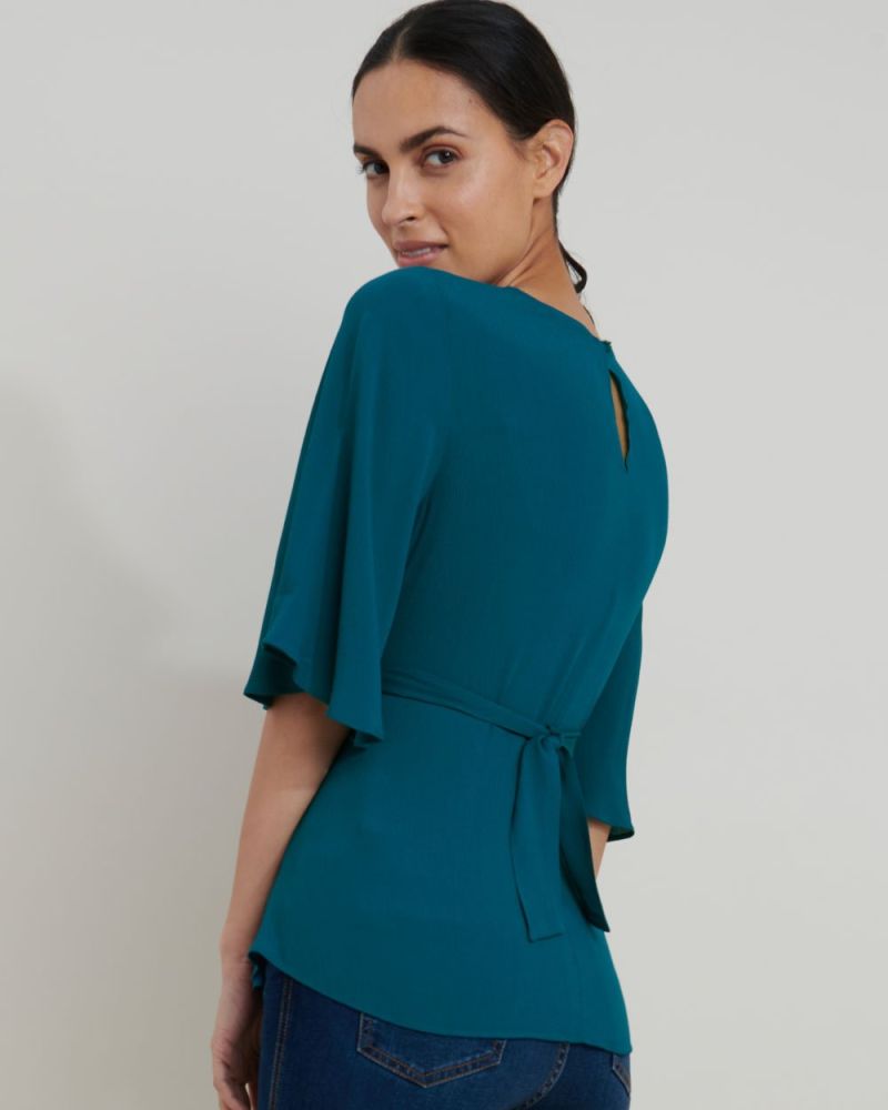 Coral Bell Sleeve Tie Waist Blouse