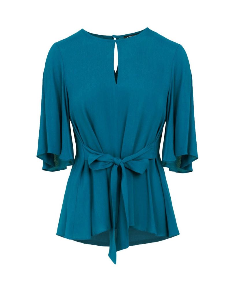 Coral Bell Sleeve Tie Waist Blouse