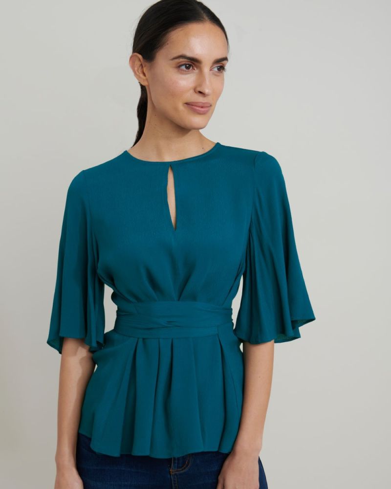 Coral Bell Sleeve Tie Waist Blouse