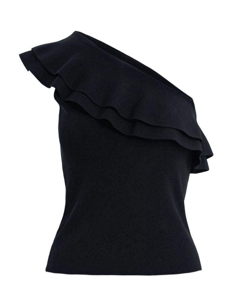 Demi One-Shoulder Ruffle Knit Top