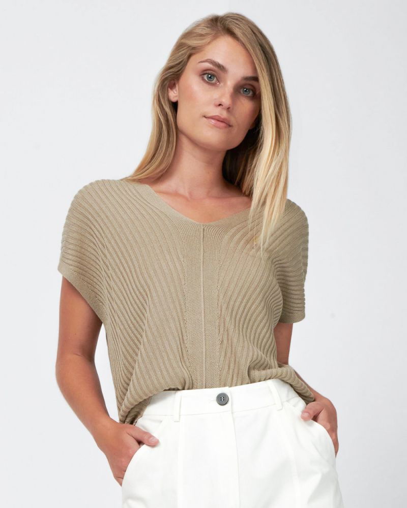 Sloan Relax Fit Ribbed V-Neck Cape Sweater