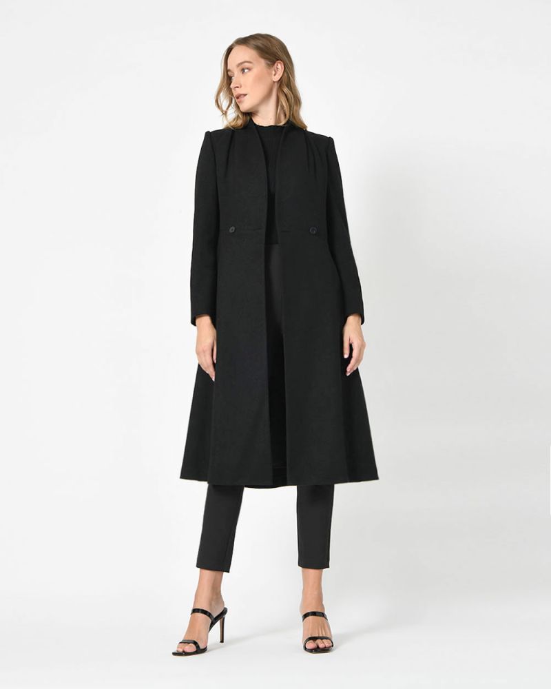 DROMe Suede Reversible Shearling Coat in Nero Black Womens Clothing Coats Long coats and winter coats 