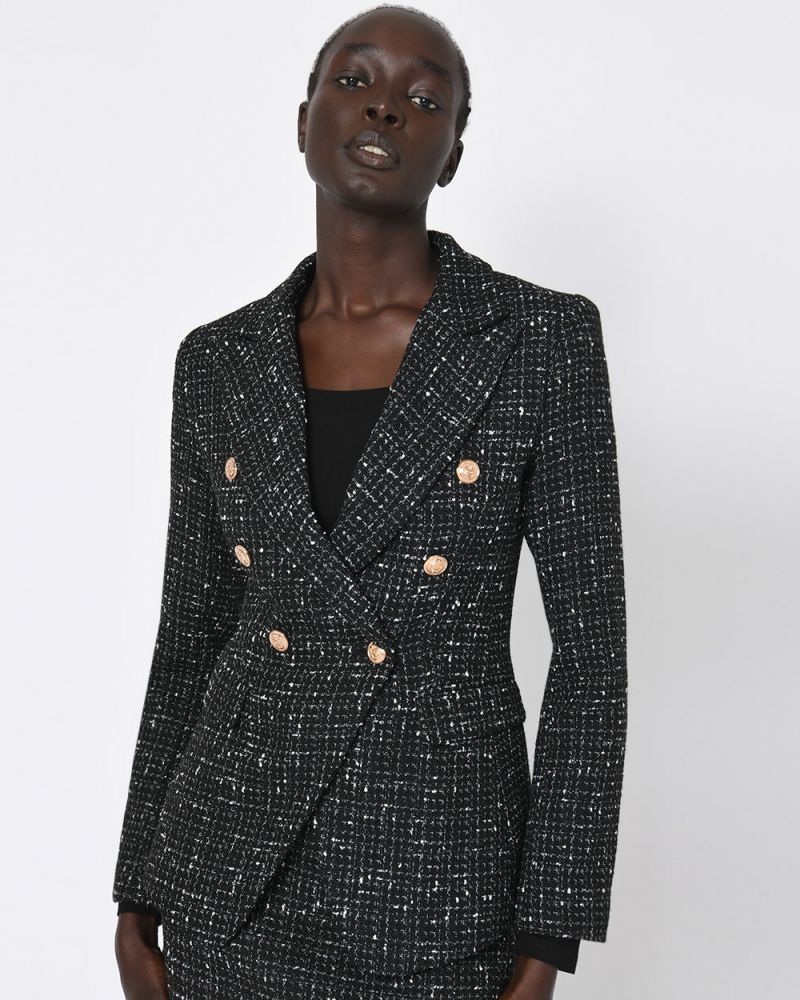 Zara Woman Tweed Blazer black flecked casual look Fashion Blazers Tweedblazers 