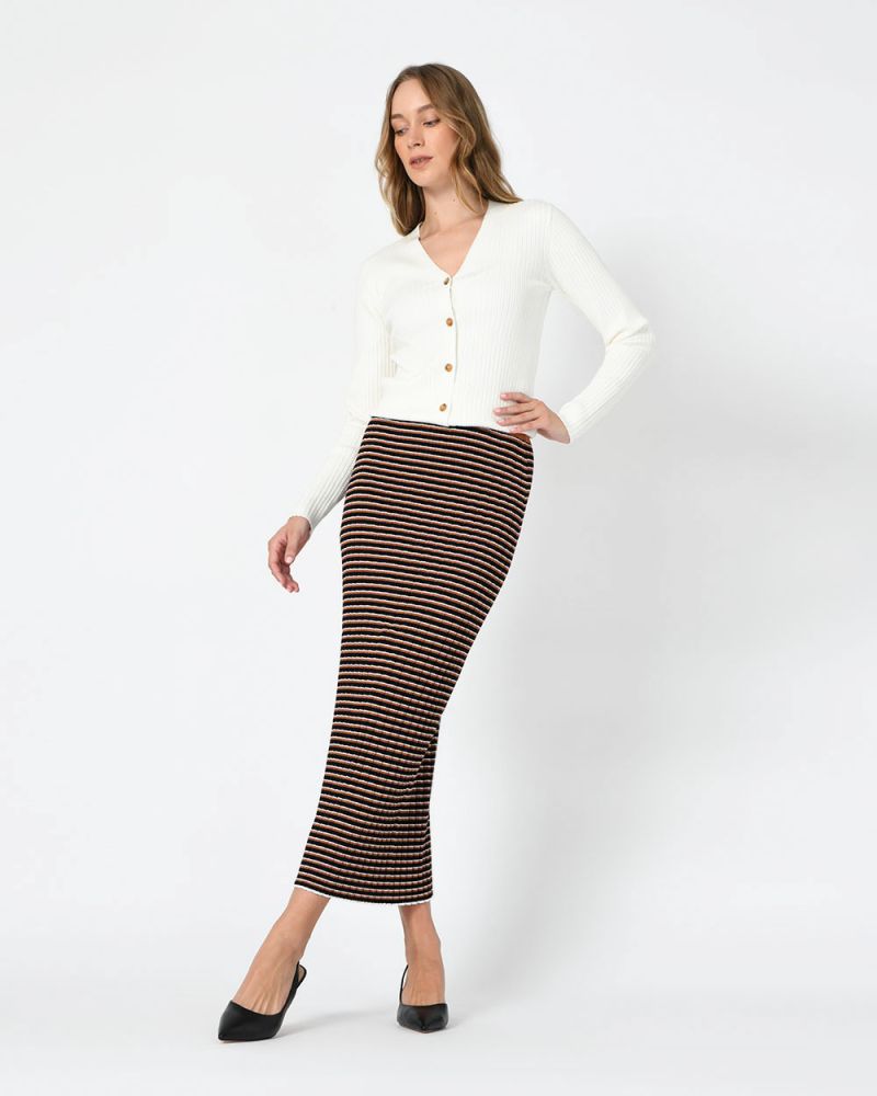 Heidy Striped Ribbed Midi Skirt