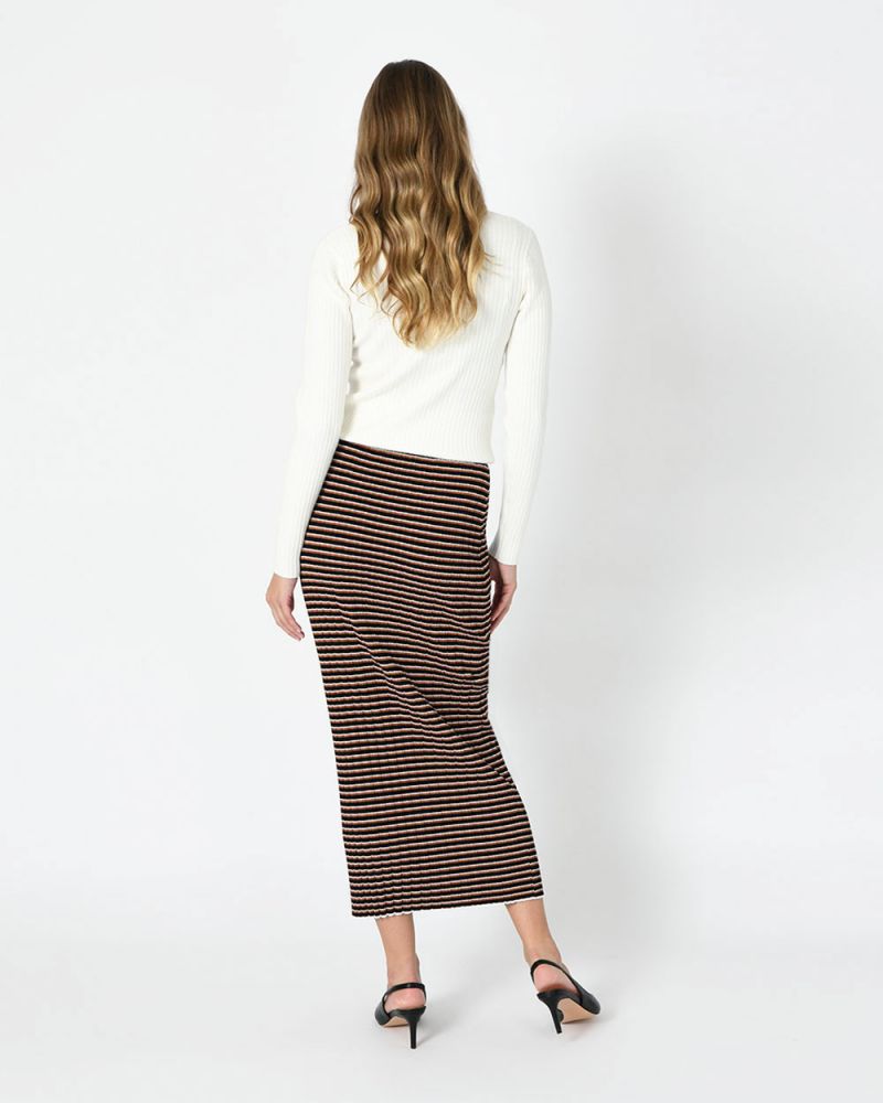 Heidy Striped Ribbed Midi Skirt