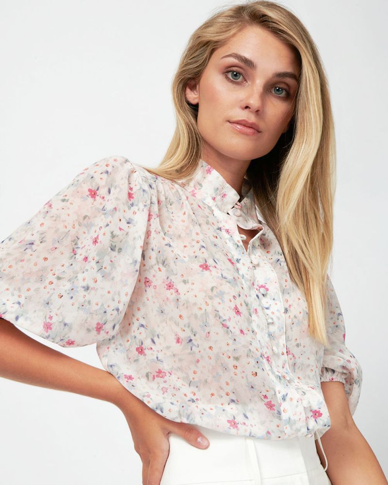 Elizabeth Button Up Puff Sleeve Blouse