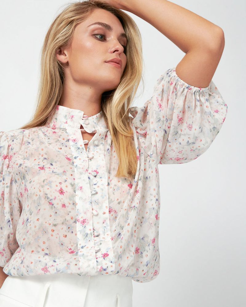 Elizabeth Button Up Puff Sleeve Blouse