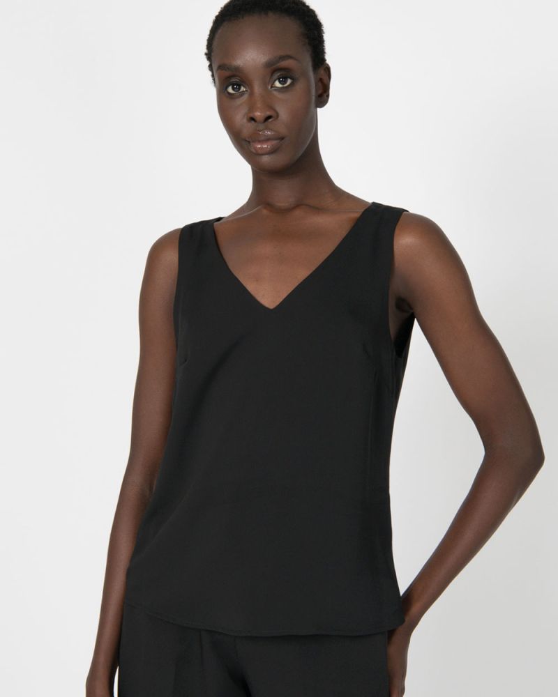 KRISP® Women Sleeveless Knot Front Tops V Neck Ruched Vest Blouse Black 