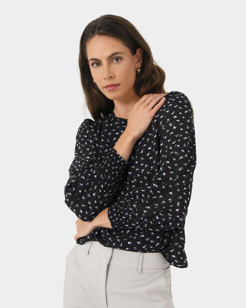 Danna Round Neck Lace Trim Blouse