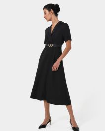 Verity Collared Crossover Dress | Black | Forcast - Forcast AU