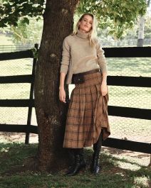 【L'Appartement】 GUNCLUB CHECK LONG SKIRT Lani Pleated Check Skirt | Camel Check | Forcast - Forcast AU