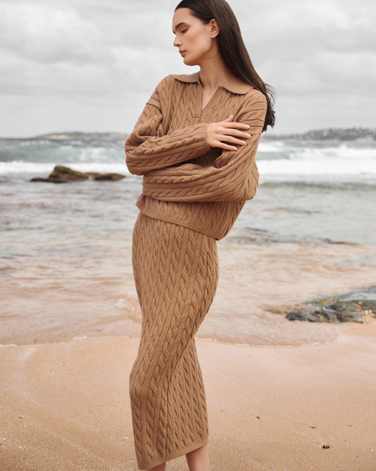 Forcast Clothing - Honesty Cable Midi Knit Skirt