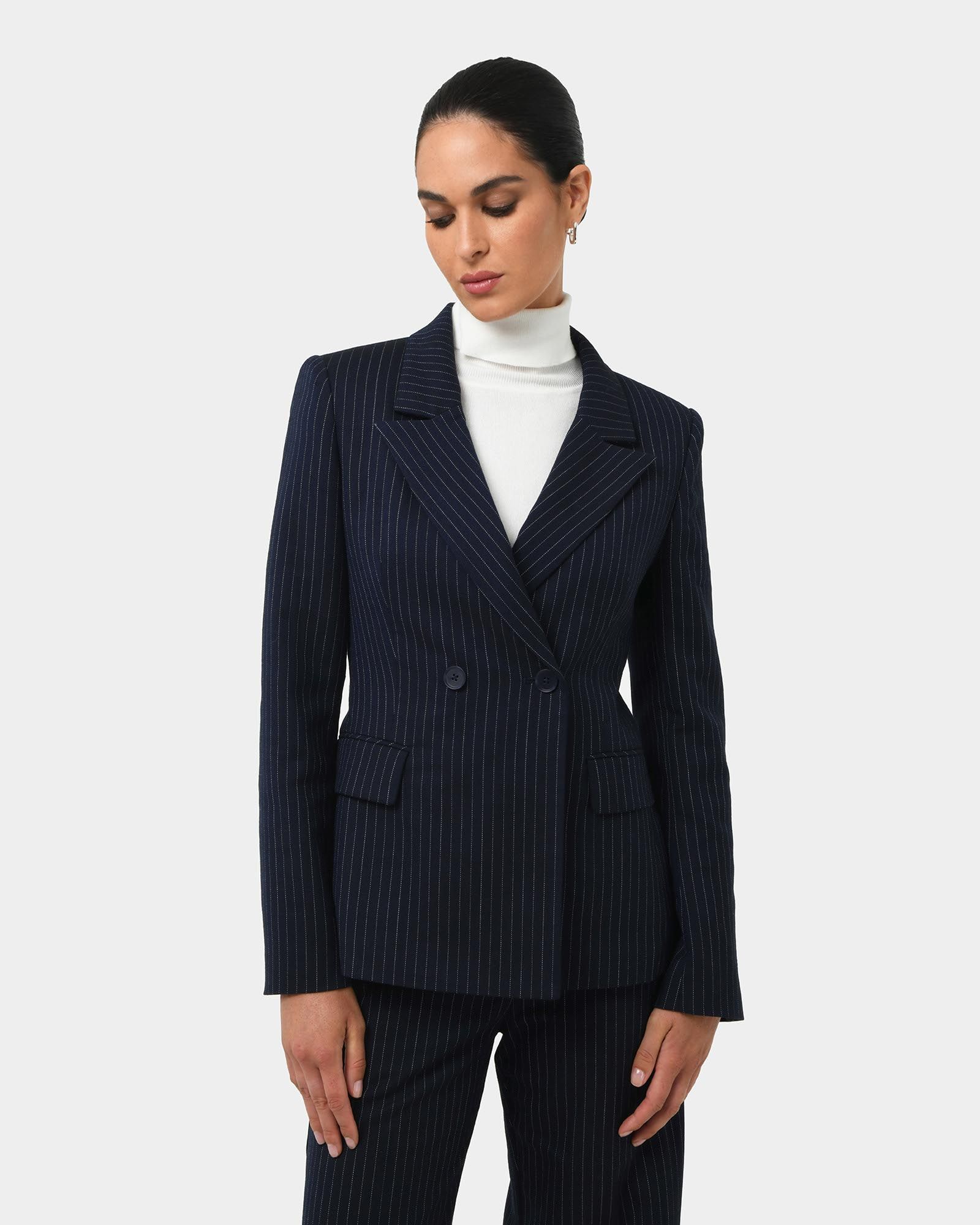 Zara Double Breasted Blazer | Navy Pin stripe| Forcast AU