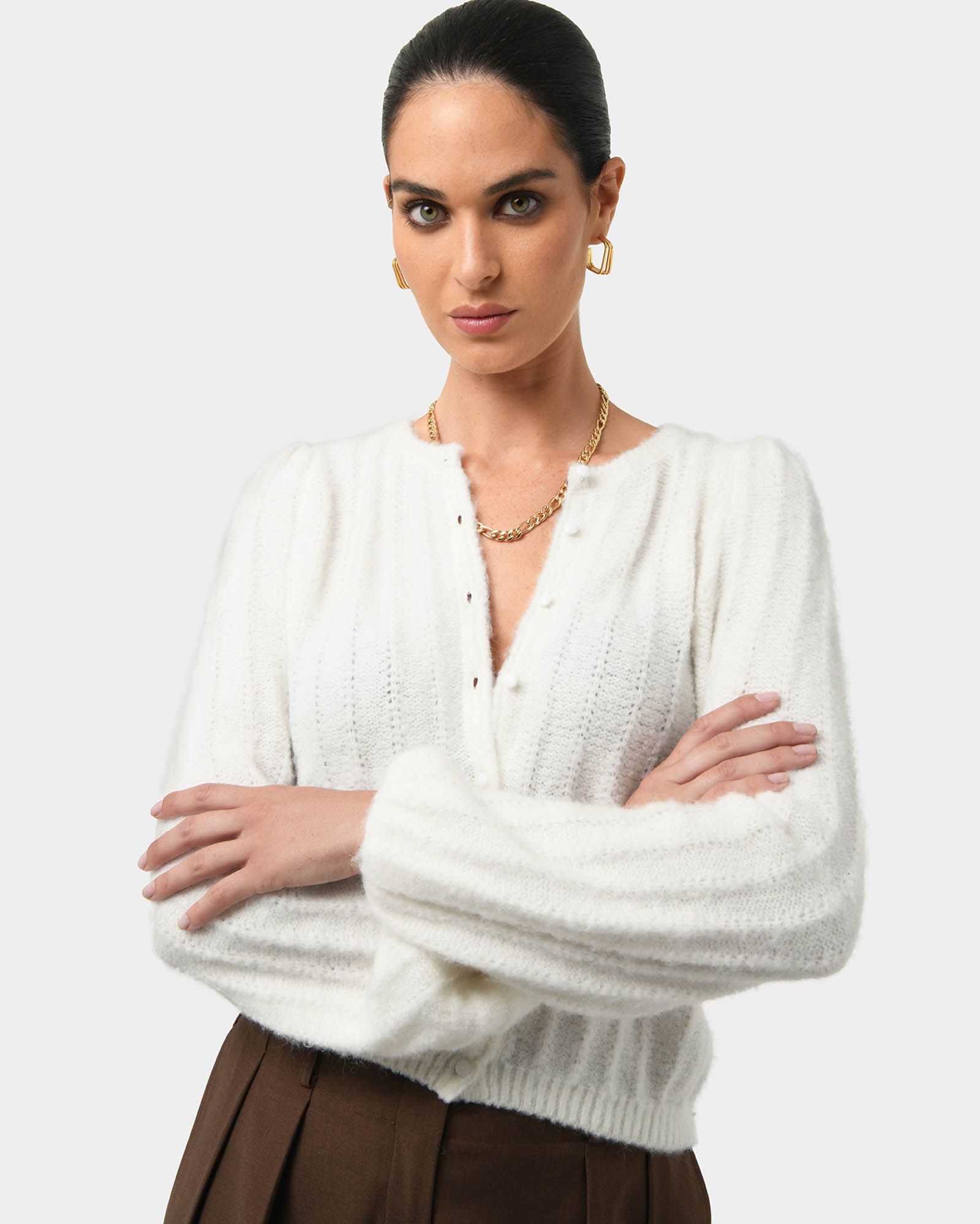 Aura Fluffy Knit Cardigan | Ivory | Forcast AU
