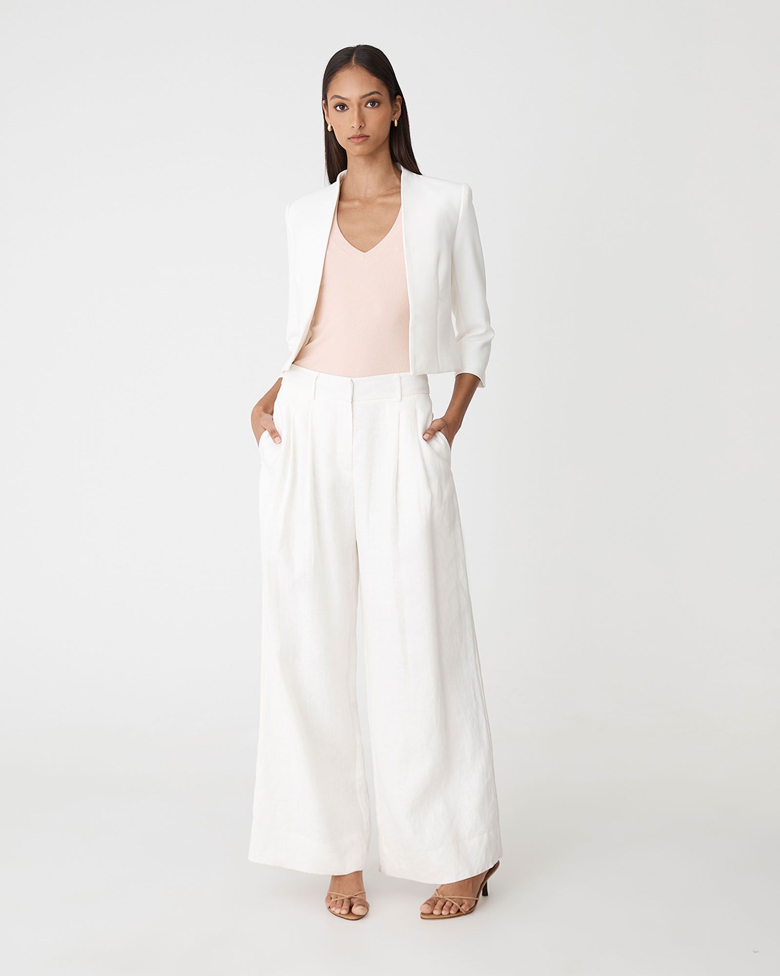 Nikki Collarless Cropped Jacket | Ivory | Forcast AU