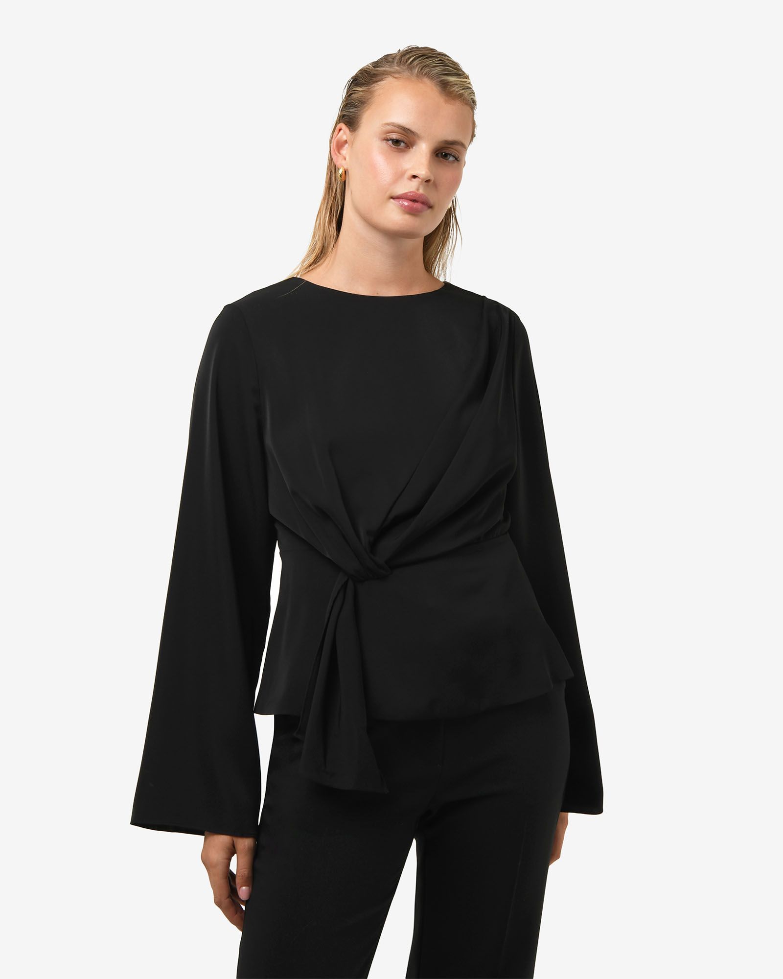 Melody Long Sleeve Draped Top | Black | Forcast AU