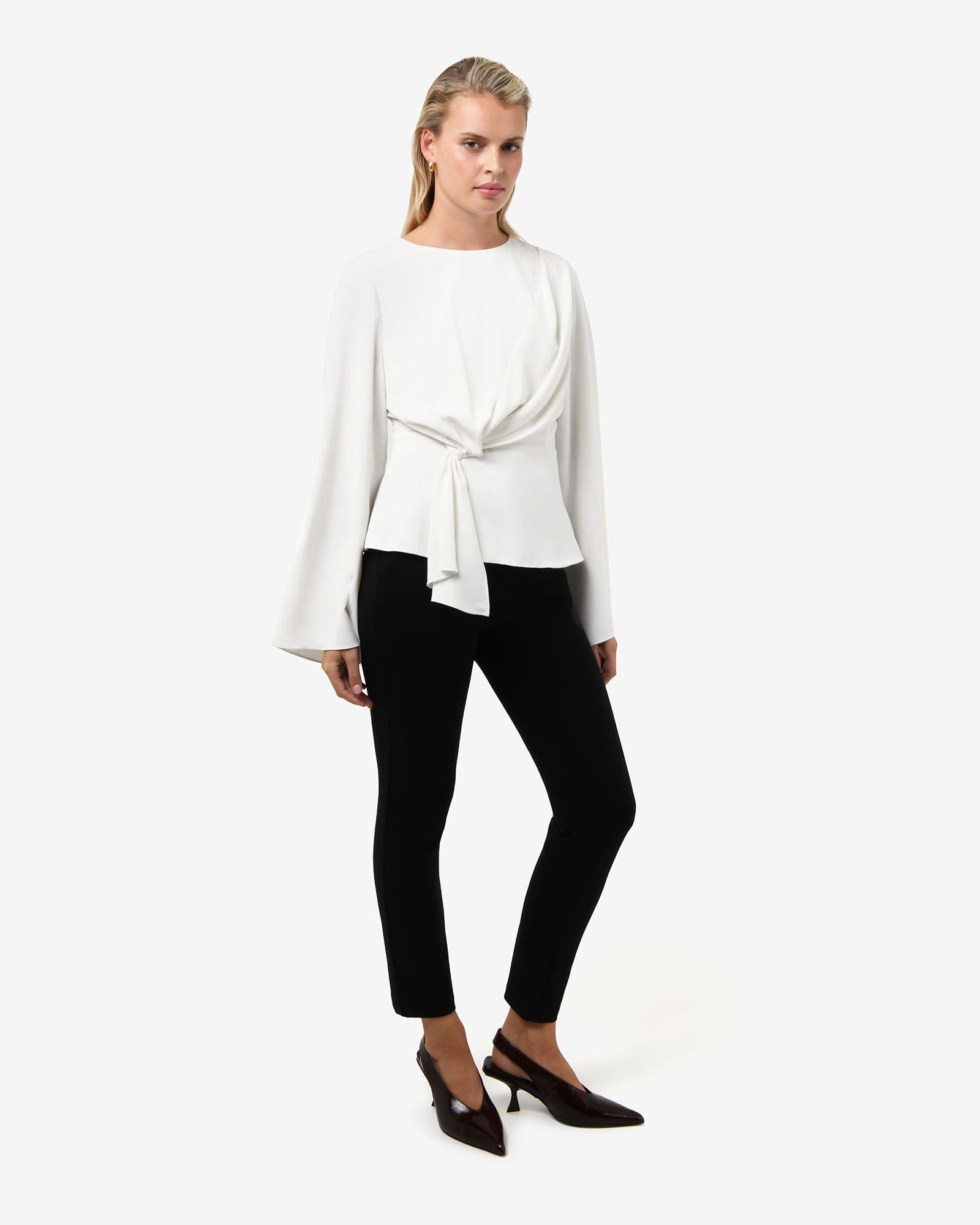Melody Long Sleeve Draped Top | Ivory | Forcast AU