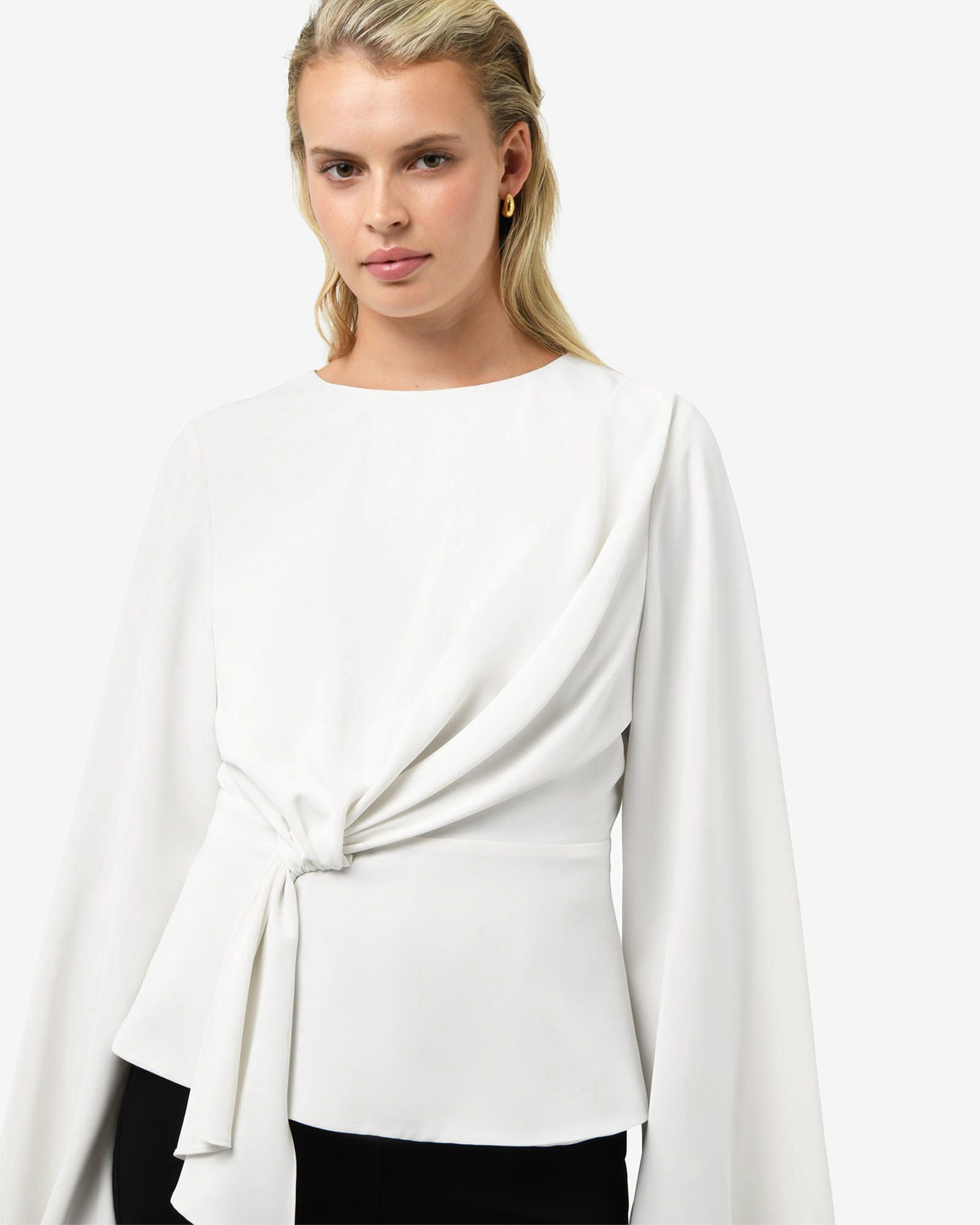 Melody Long Sleeve Draped Top | Ivory | Forcast AU