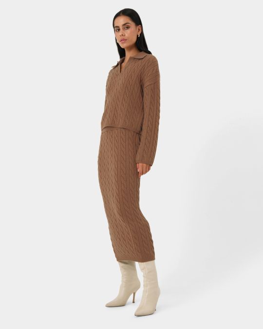 Honesty Cable Midi Knit Skirt
