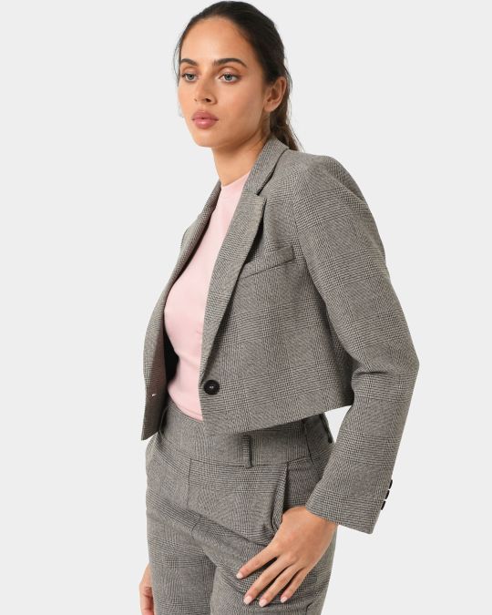 Kai Checked Crop Blazer