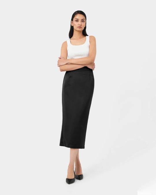 Bel Tailored Satin Midi Skirt