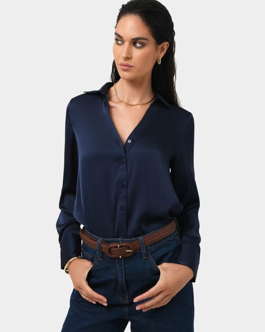 Lila Vneck Satin Blouse
