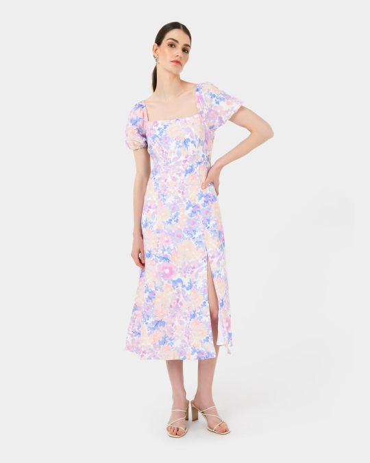 Hazy Linen Puff Sleeve Dress