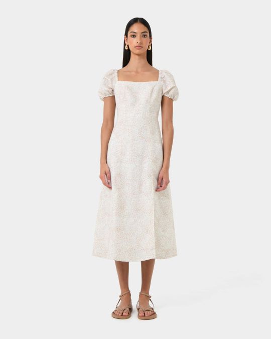 Hazy Linen Puff Sleeve Dress