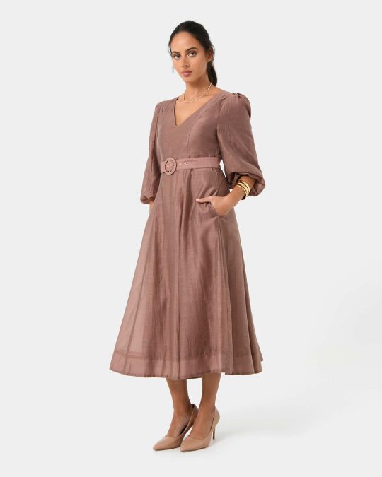 Marlie Puff Sleeve Midi Dress
