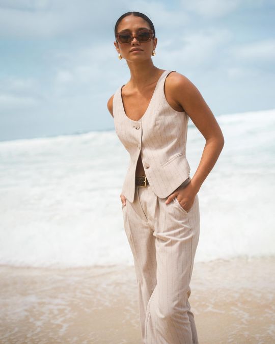 Ria Stripe Cotton Blend Pants
