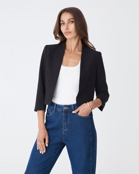 Nikki Collarless Cropped Jacket | Black | Forcast AU