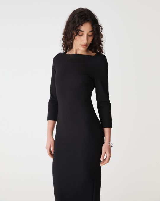 backless black maxi dress formal Black Wide V Neck 3/4 Sleeve Vintage Style Belted Bodycon Pencil Dress –  Pretty Kitty Fashion