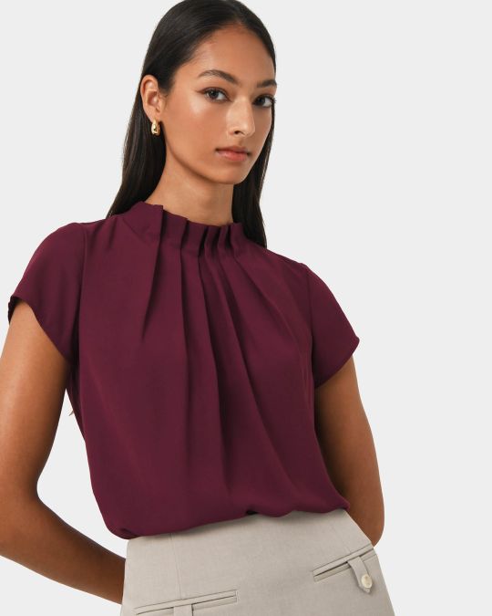 Olivia Pleated High Neck Top