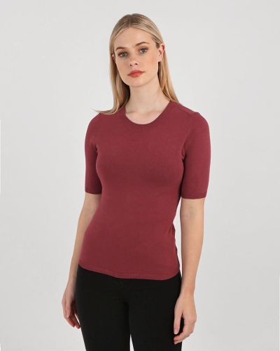 Forcast Clothing, The Shaila Half Sleeve Knit features short sleeves and round neckline with a fitted design 