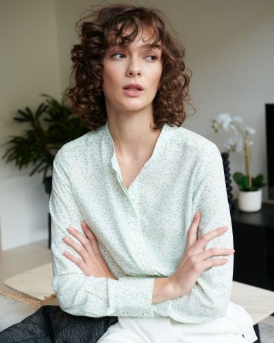 Ella Printed Collarless Blouse