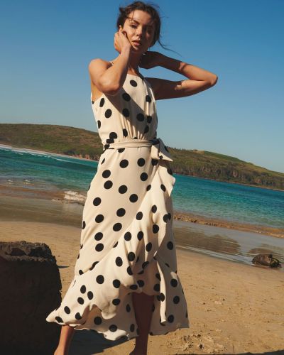 Olivia Polkadot Asymmetric Maxi Dress