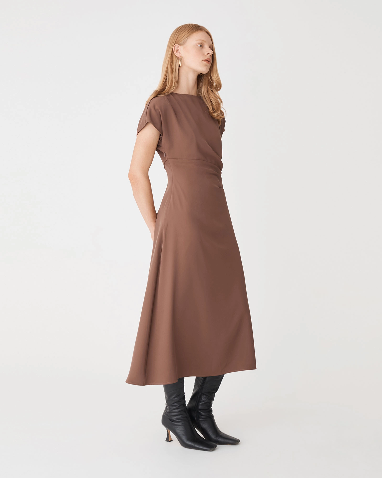 Bianca Side Pleat Midi Dress
