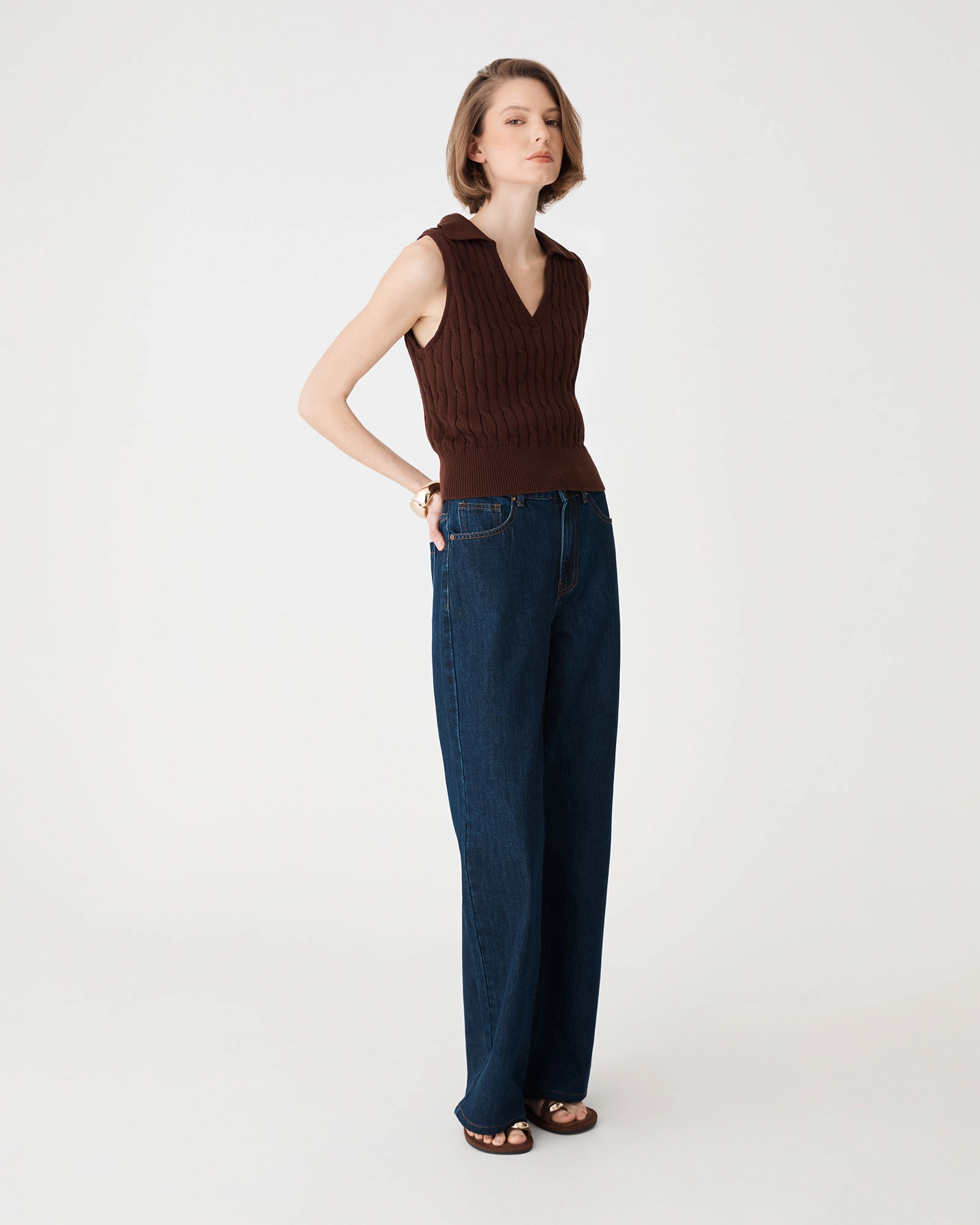 Erin Collared Cable Knit Top