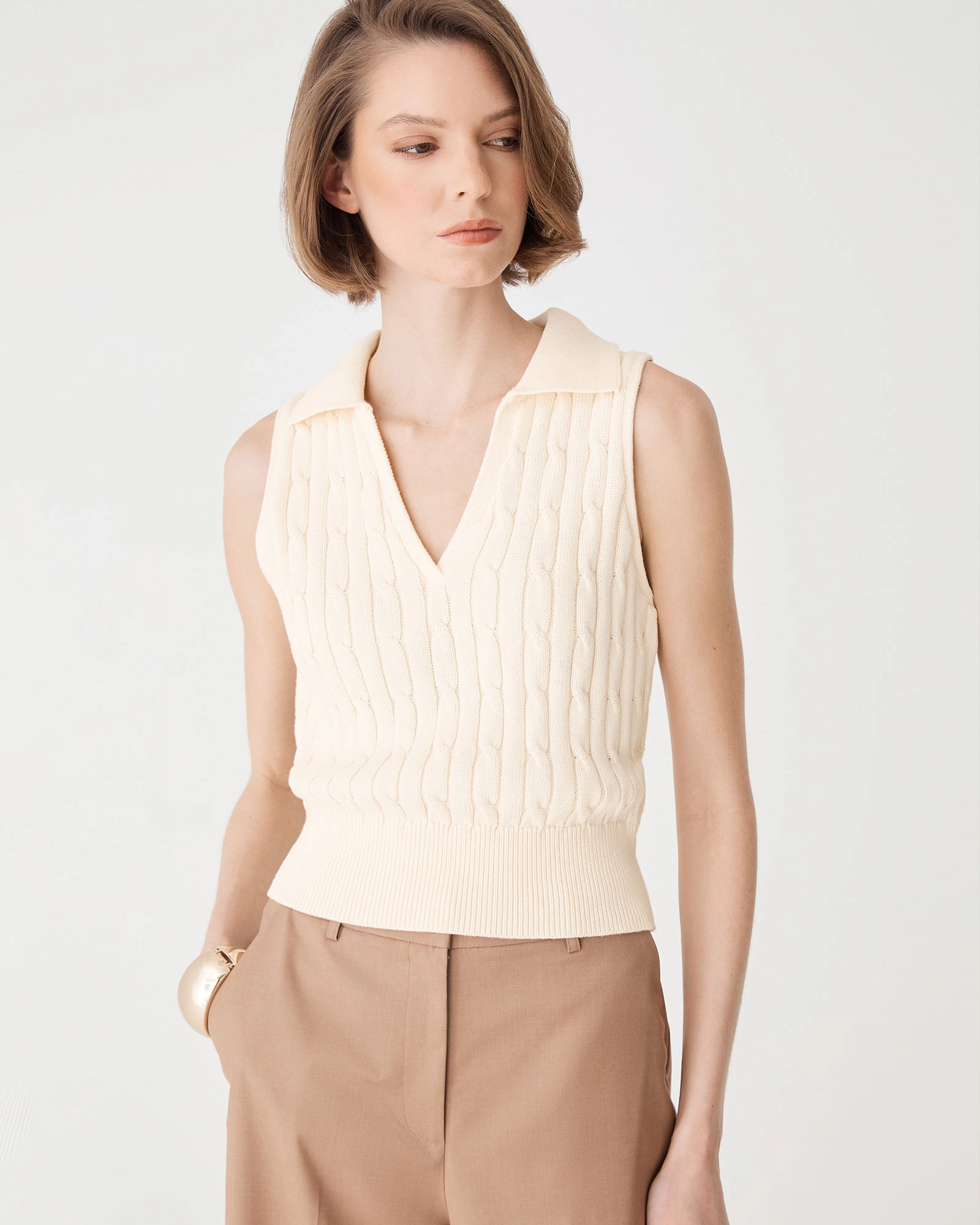 Erin Collared Cable Knit Top