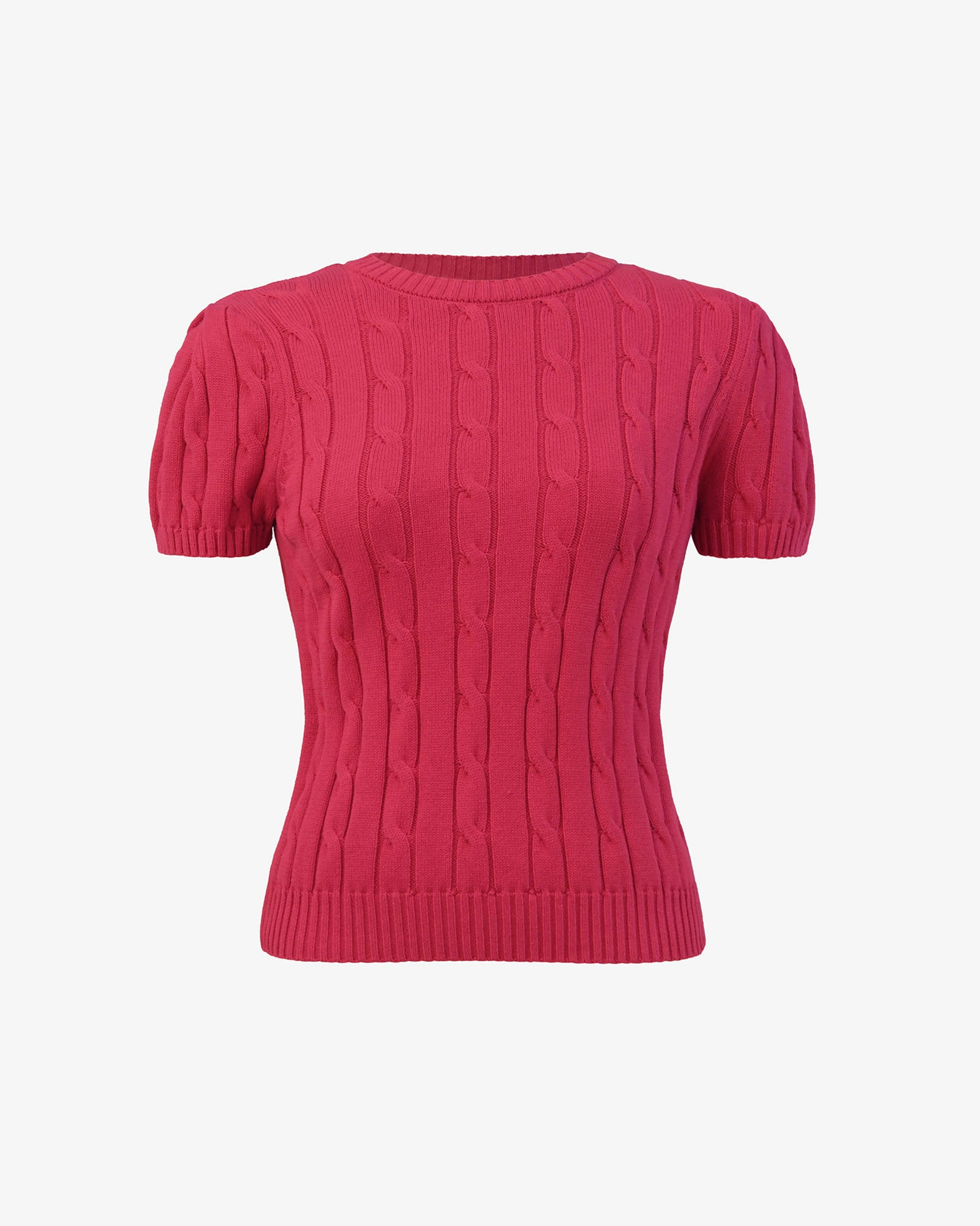 Berry Puff Sleeve Cable Knit