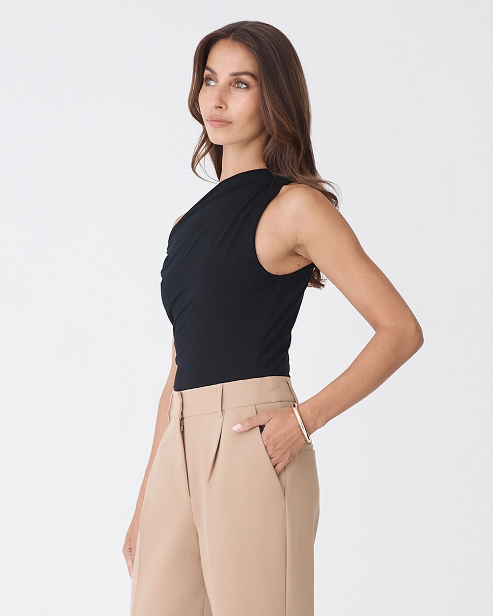 Cici Bamboo Twist Shoulder Top
