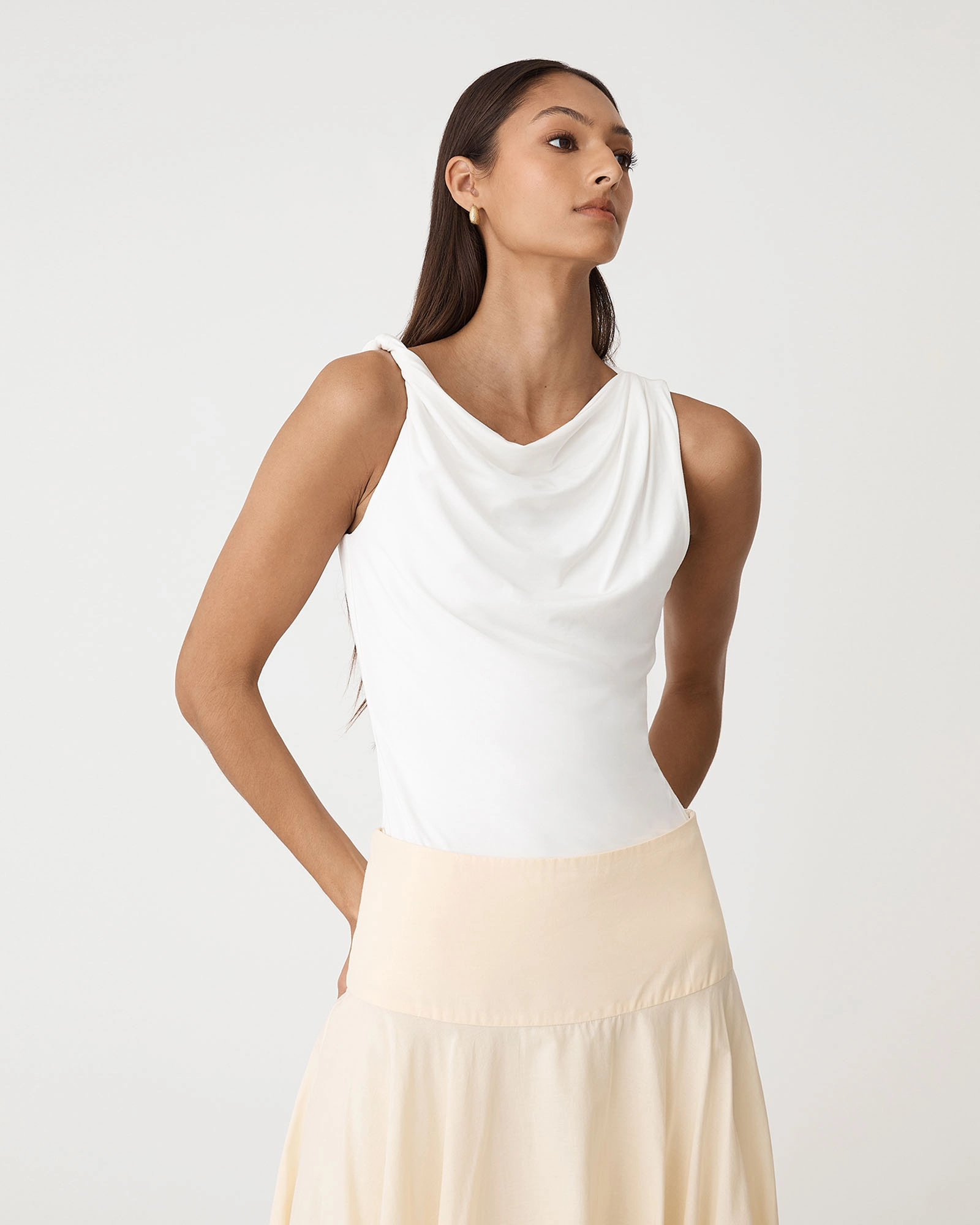 Cici Bamboo Twist Shoulder Top