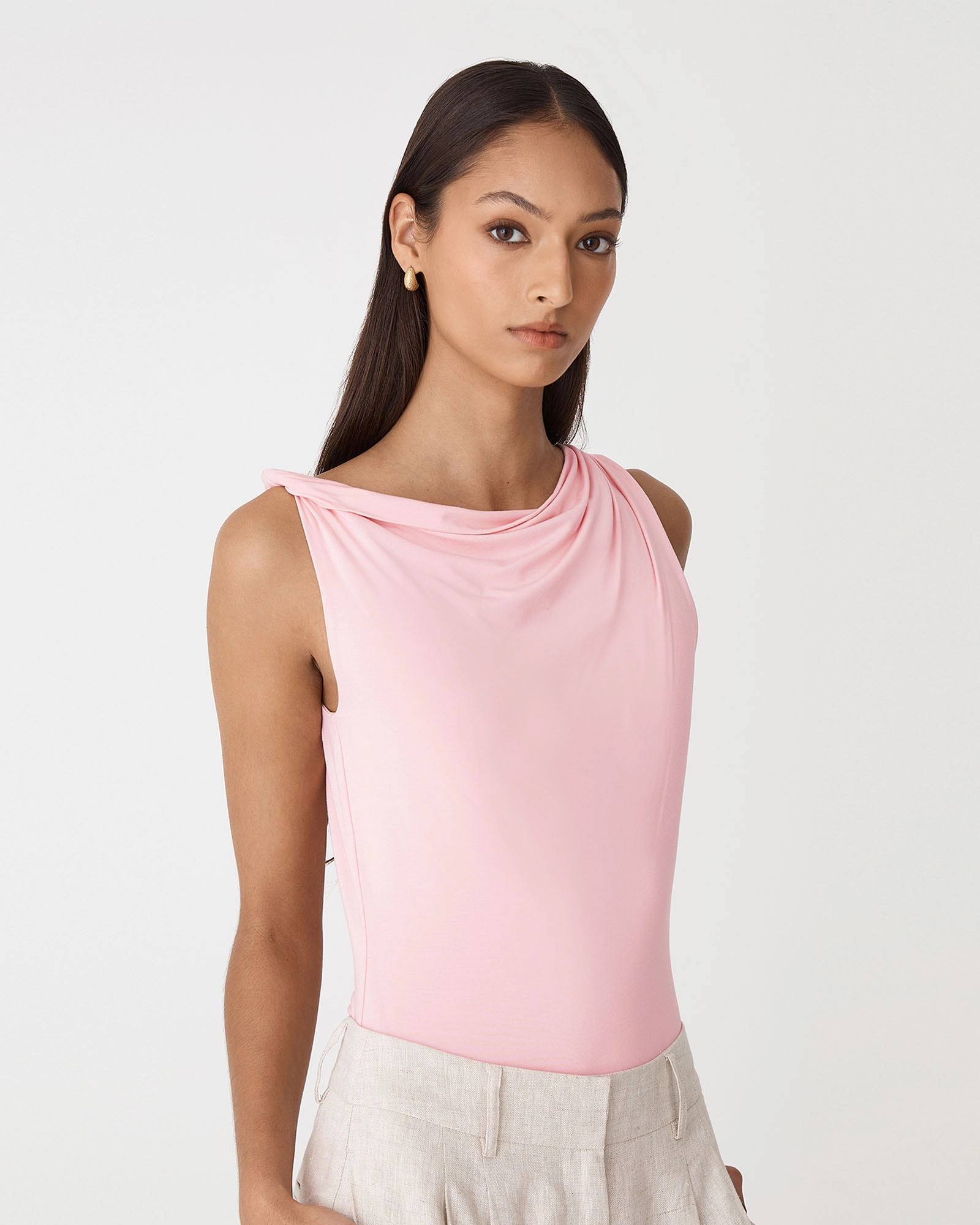 Cici Bamboo Twist Shoulder Top