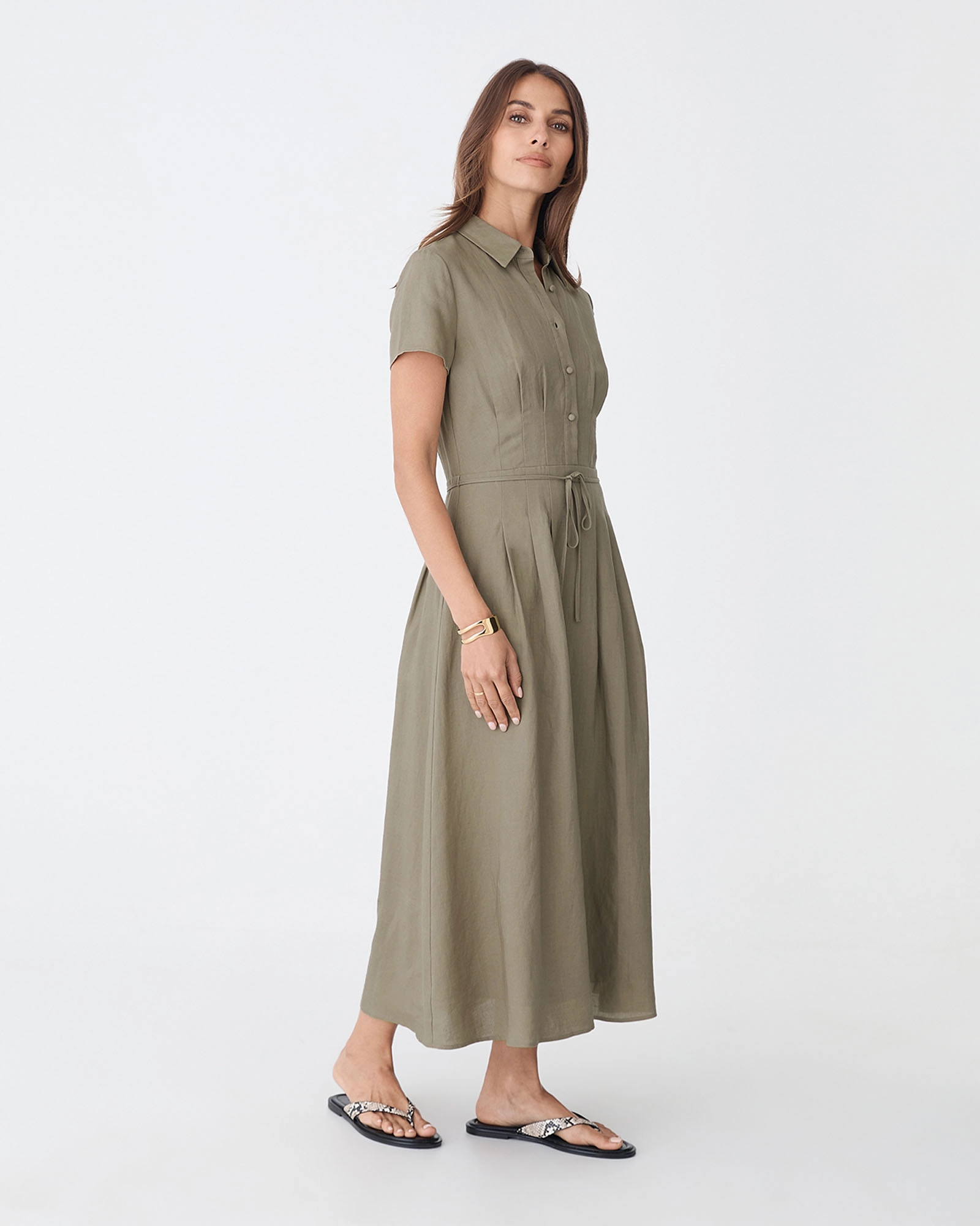 Sophie Pleat Waist Linen Dress