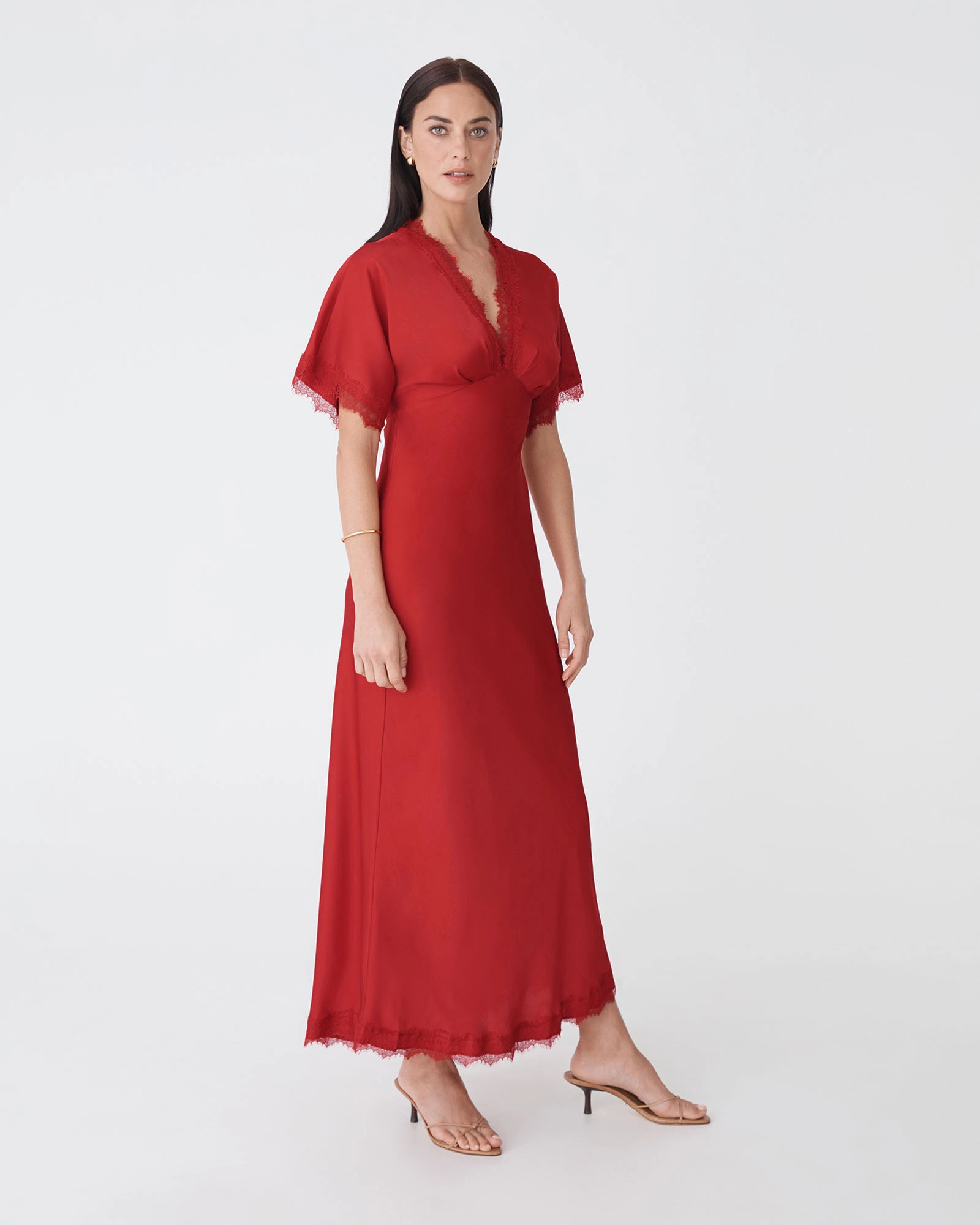 Cleo Lace Trim Satin Dress