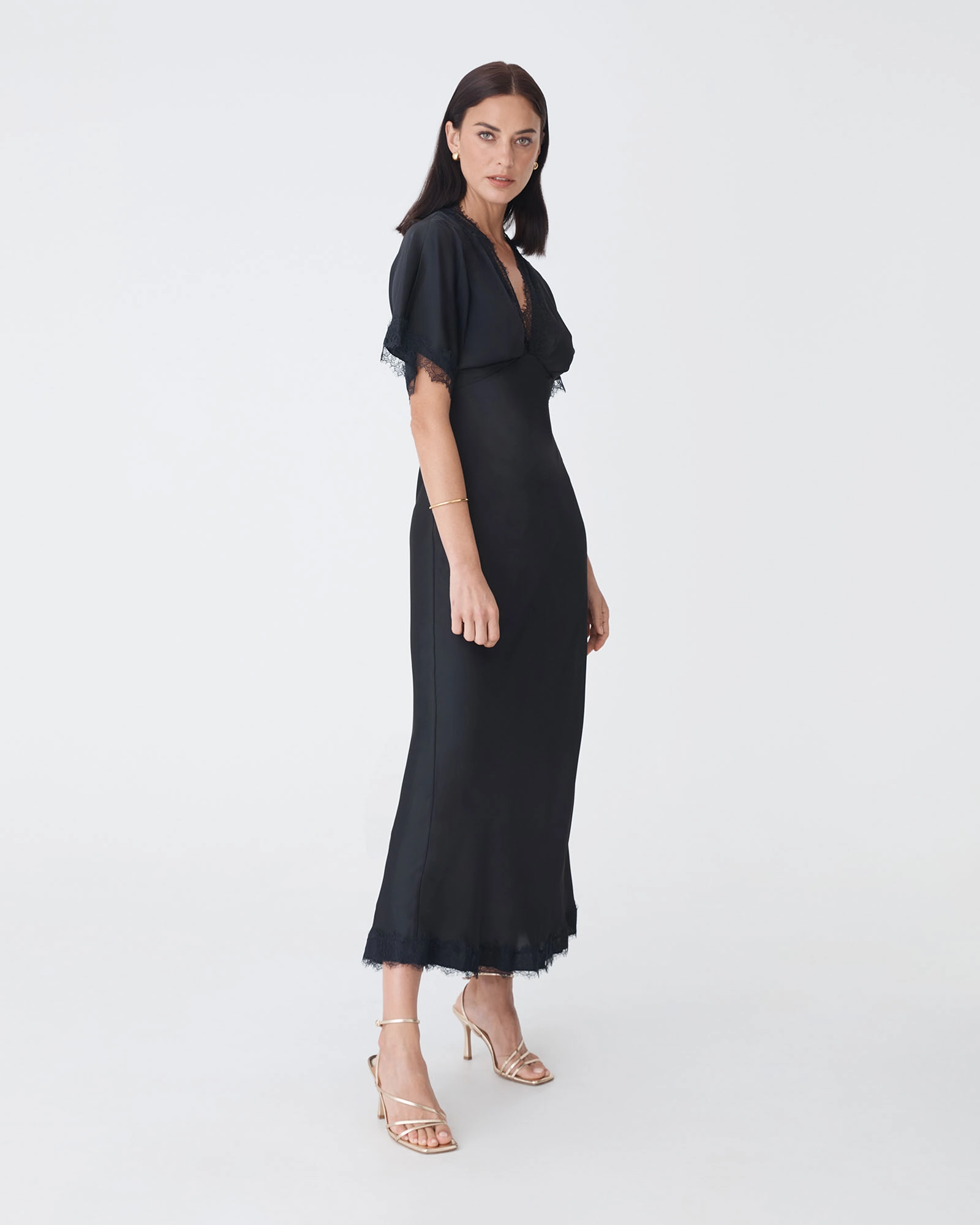 Cleo Lace Trim Satin Dress