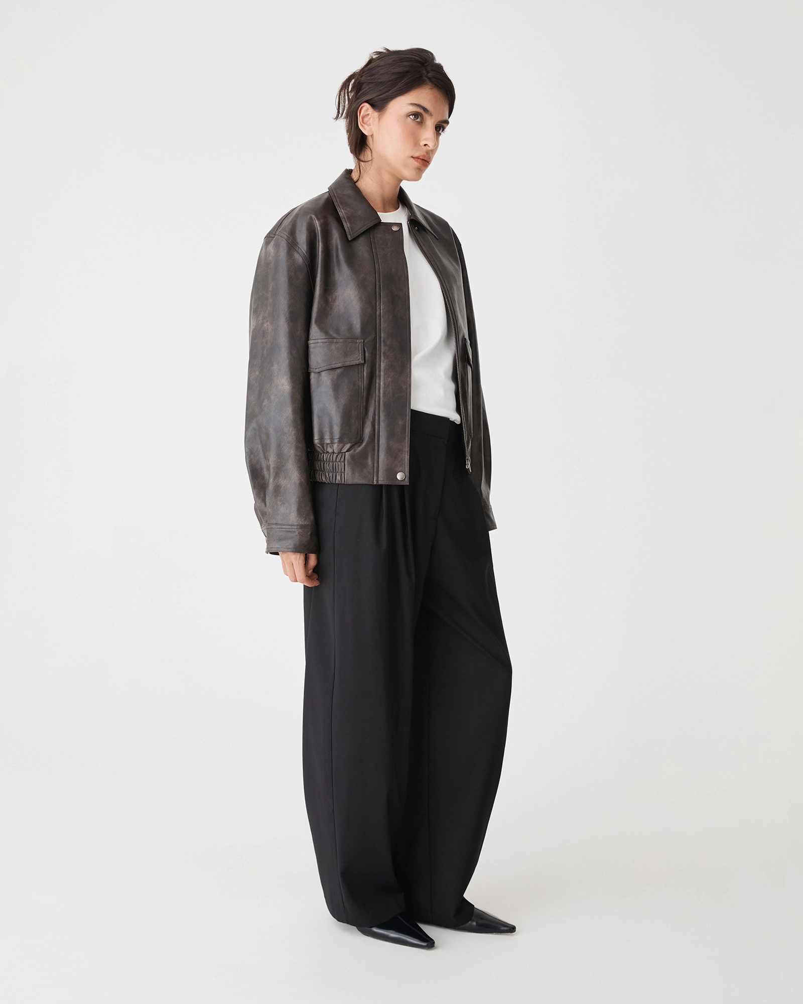 Ada Faux Leather Bomber Jacket