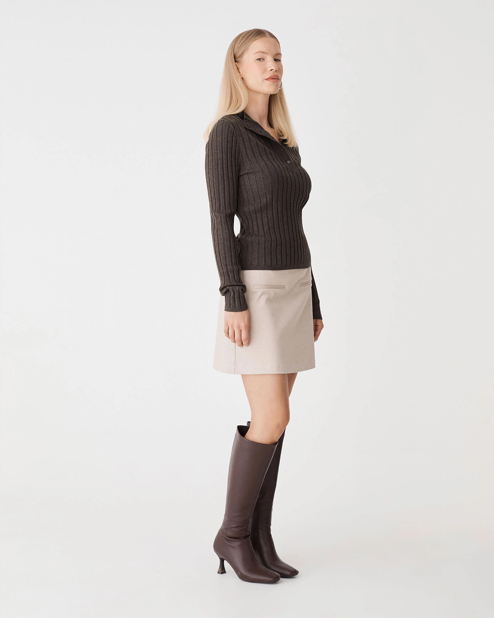 Inez Mock Neck Henley Knit