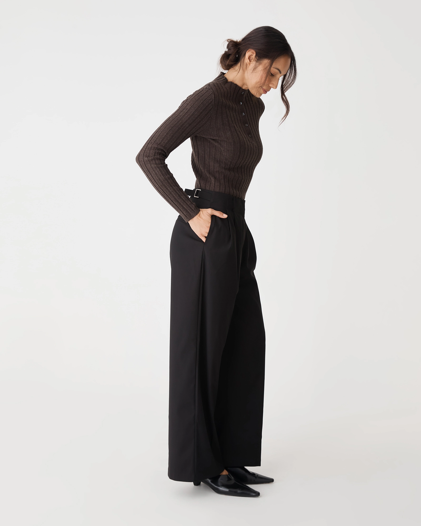 Inez Mock Neck Henley Knit